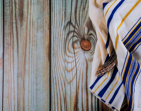 Orthodox Jewish prays shawl tallit and shofar horn jewish religious symbol